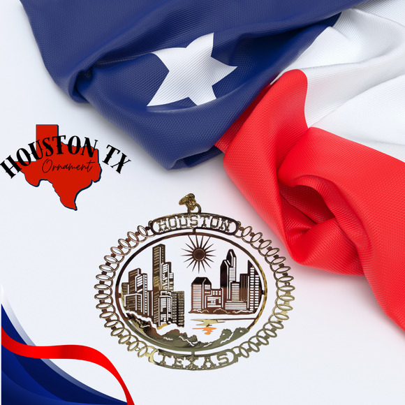 Houston Texas City Skyline Ornament Brass Travel Souvenir Gift - Picture 2 of 5